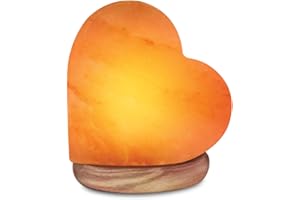 Elvissmart ES-944AC Himalayan Pink Heart Shaped Hand Crafted, Night Light with Wood Base, USB Salt Lamp
