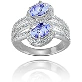Ice Gems Sterling Silver Tanzanite and White Topaz Oval Halo Friendship Ring