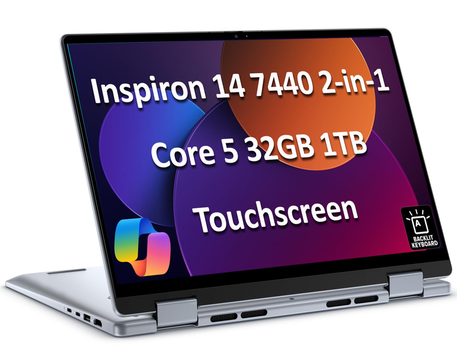 Dell Inspiron 14 7440 2-in-1 Laptop (14" FHD+ Touchscreen, Intel Core 5 120U (> i7-1355U), 32GB DDR5, 1TB SSD), for Creator, Designer, 10-Hr Long Battery Life, Backlit, Win 11 Pro w/ AI Copilot