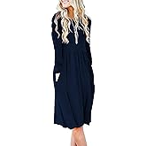 AUSELILY Women Long Sleeve Dresses Round Neck Casual Spring Swing Dress with Pockets