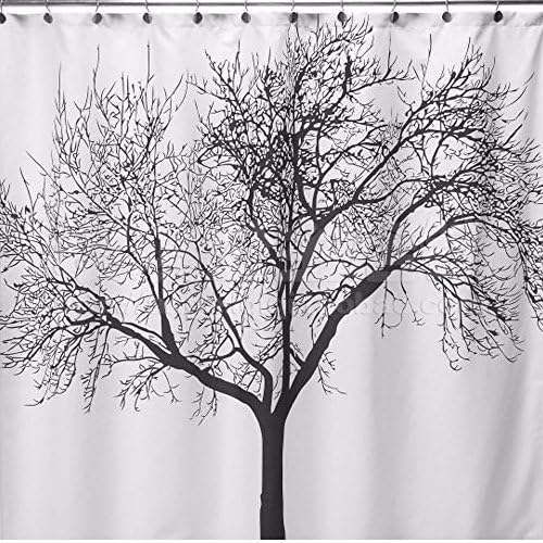 Ieasycan Curtain for Shower, 71 By 71 Inch, Black Tree Shower Curtain Made with 100% Polyester with Liner and 12 Hooks. Peva Material That Is Water Repellent and Gets Dry Instantaneously.¡­