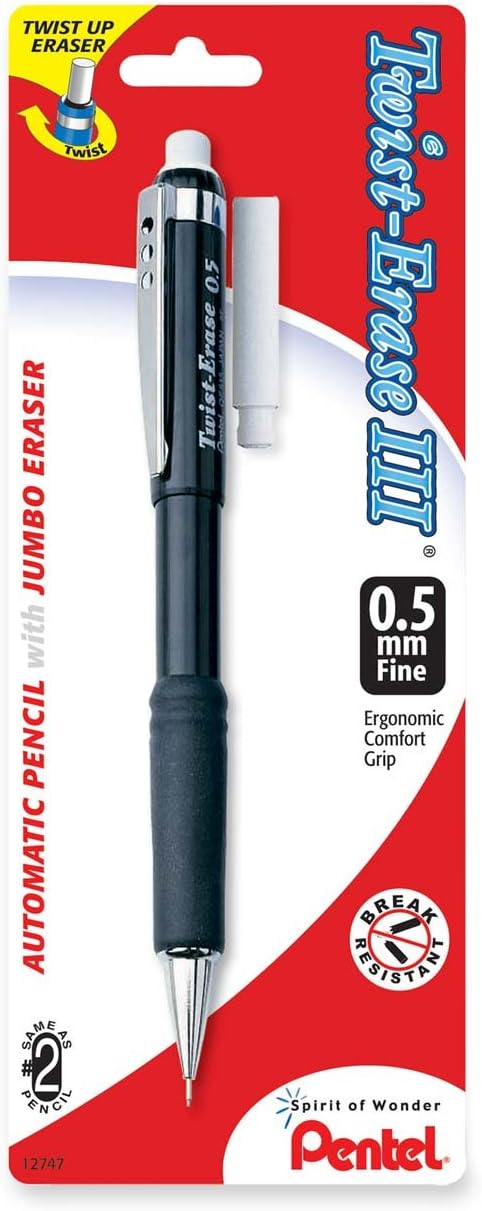 Pentel Twist-Erase III Automatic Pencil with 2 Eraser Refills, 0.7mm, Assorted Barrels, 2 Pack (QE517BP2-K6) : Mechanical Pencils : Office Products