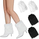 PHOGARY 2 Pairs of Faux Fur Fuzzy Leg Warmers Furry Boot Covers for Women Girls, Winter Furry Long Boot Cuffs Fuzzy Shoes Cover 80s Socks for Party Costumes