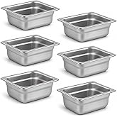 Aplancee 1/6 Hotel Pans 2.5 Inch Deep Stainless Steel Food Pan - Anti-Jam 6 Pack Steam Table Pan Set for Catering, Buffet Use, Kitchen Prep