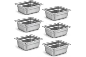Aplancee 1/6 Hotel Pans 2.5 Inch Deep Stainless Steel Food Pan - Anti-Jam 6 Pack Steam Table Pan Set for Catering, Buffet Use, Kitchen Prep