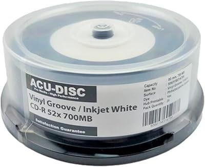 25 Pack ACU-DISC Black Bottom Pro Vinyl CD-R 52x 700MB 80 Min Inkjet Printable