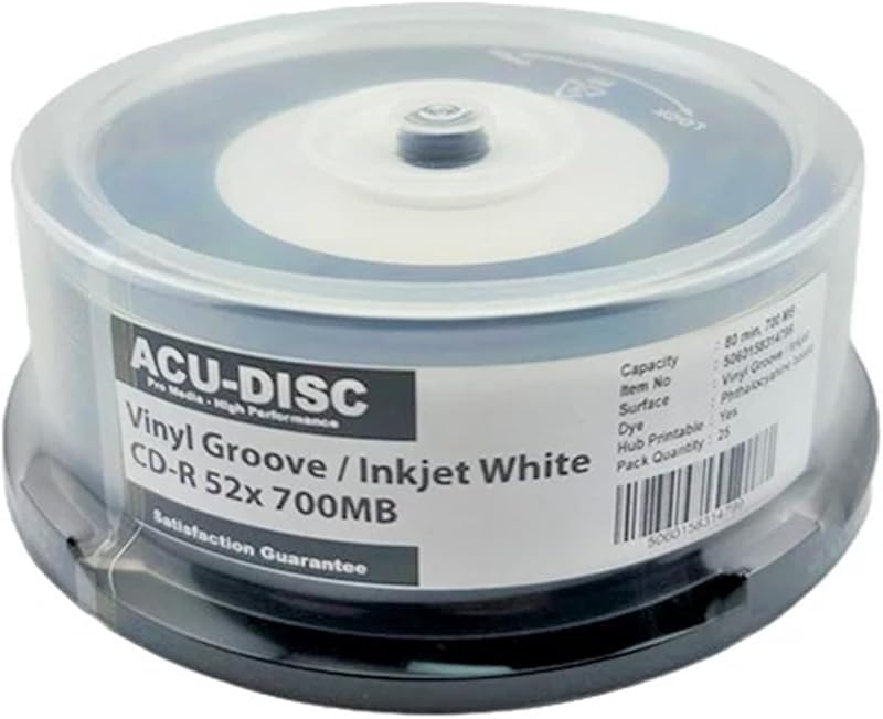 25 Pack ACU-DISC Black Bottom Pro Vinyl CD-R 52x 700MB 80 Min Inkjet Printable