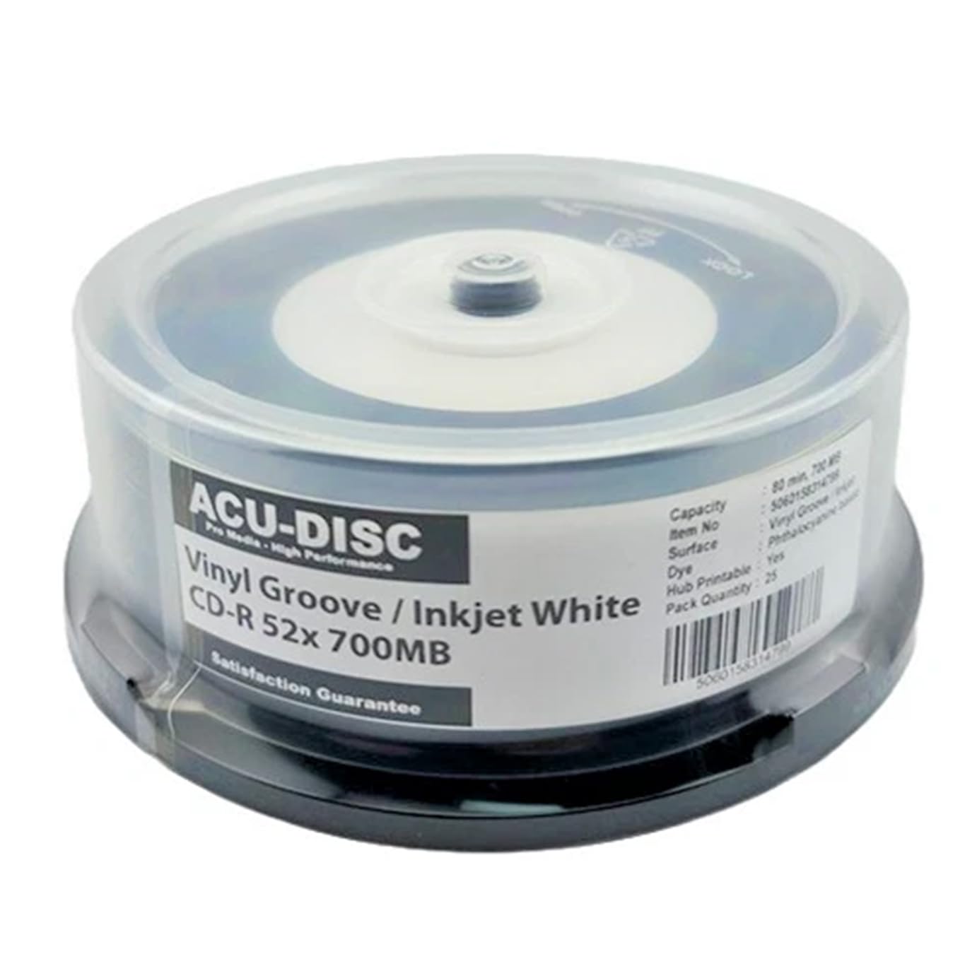 25 Pack ACU-DISC Black Bottom Pro Vinyl Blank Inkjet Printable CD-R 52x 700MB 80 Min Cake Box