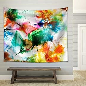 Colorful Feathers - Fabric Wall Tapestry Home Decor - 51x60 inches