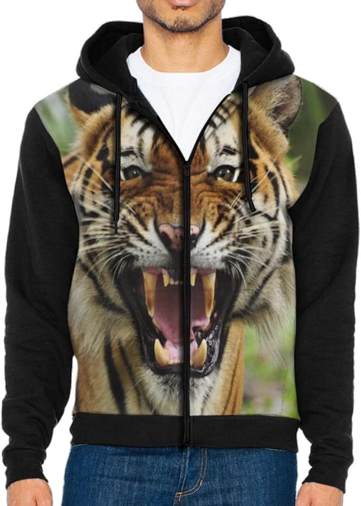 black hoodie with tiger