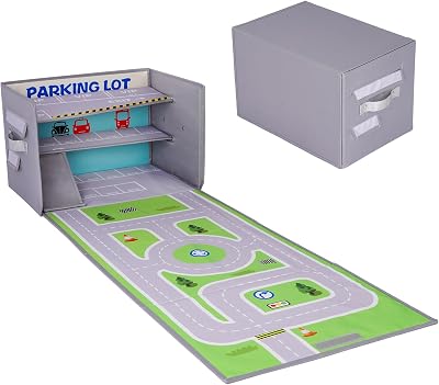 Livememory Toy Car Storage Box with Play Mat & 3 Level Garage