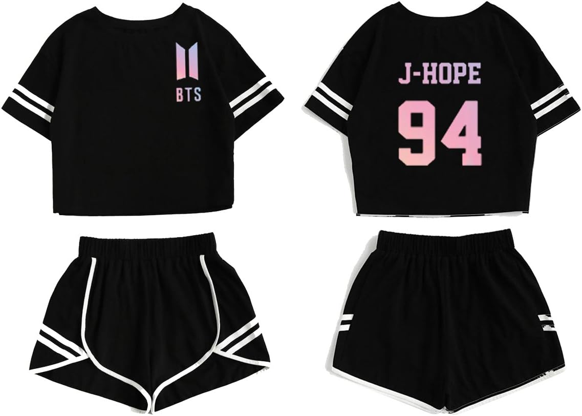 ACEFAST INC Kpop BTS 2PCS T-Shirts+Hot Pants Suga Jimin V Jung Kook Outfits