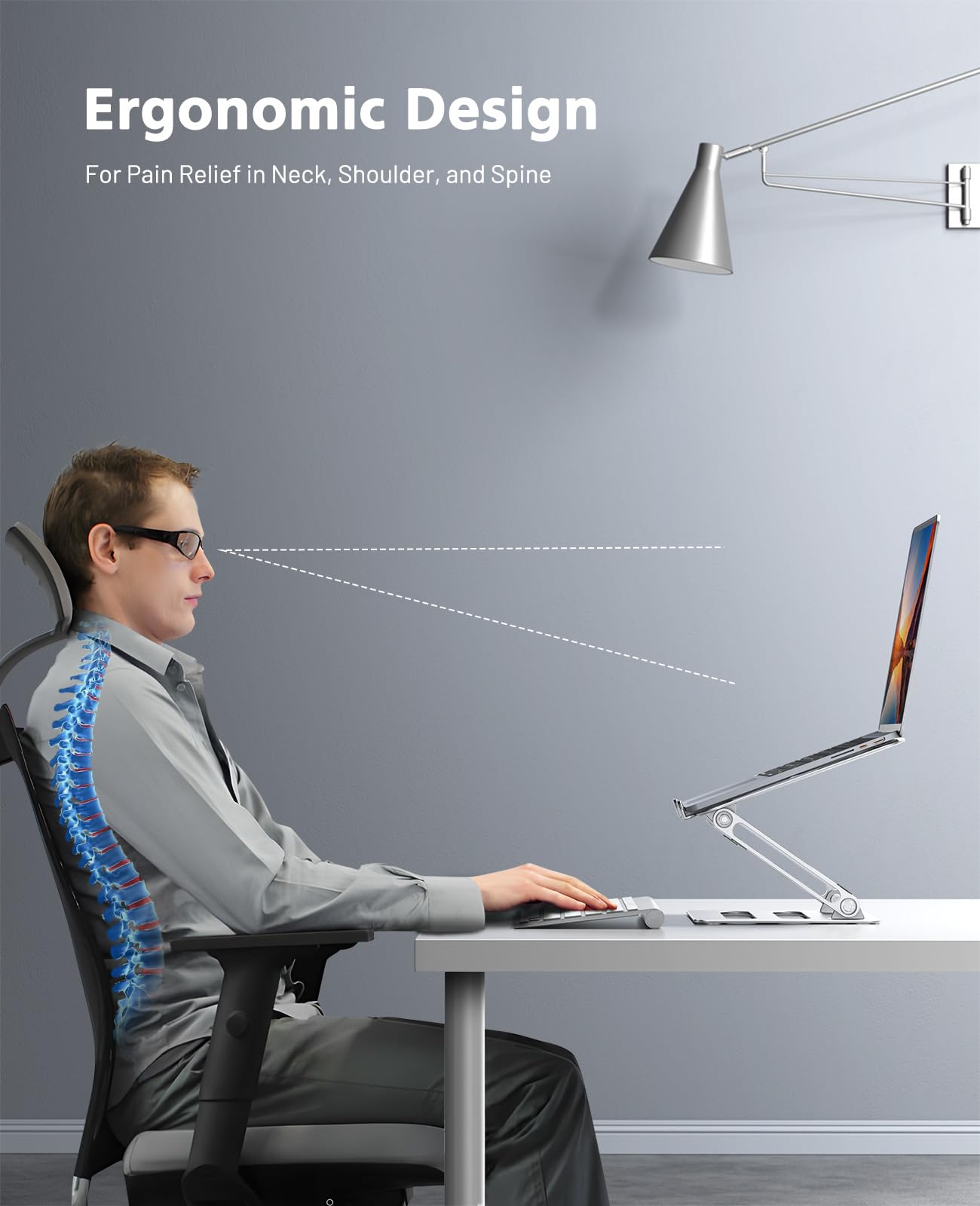 Soqool Adjustable Laptop Stand, Foldable Laptop Stand for Desk, Ventilated Aluminum Portable Laptop Riser, Notebook Computer Ergonomic Laptop Holder for MacBook Pro Air/HP/Dell (10-16'') Silver