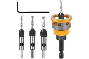 Countersink Drill Bit Set with Depth Stop,Multipurpose Adjustable Depth Carbide Tipped Counter Sink Drill Bit with 1/4" Hex S