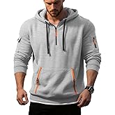 QOSOQ Men's Pullover Hoodies Quarter Zip Long Sleeve Shirts Drawstring Sports Casual Hooded Sweatshirts with Pockets