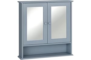 kleankin Medicine Cabinet, Wall-Mounted Bathroom Mirror Cabinet with Double Doors, Open Shelf, and Adjustable Shelf, Modern B