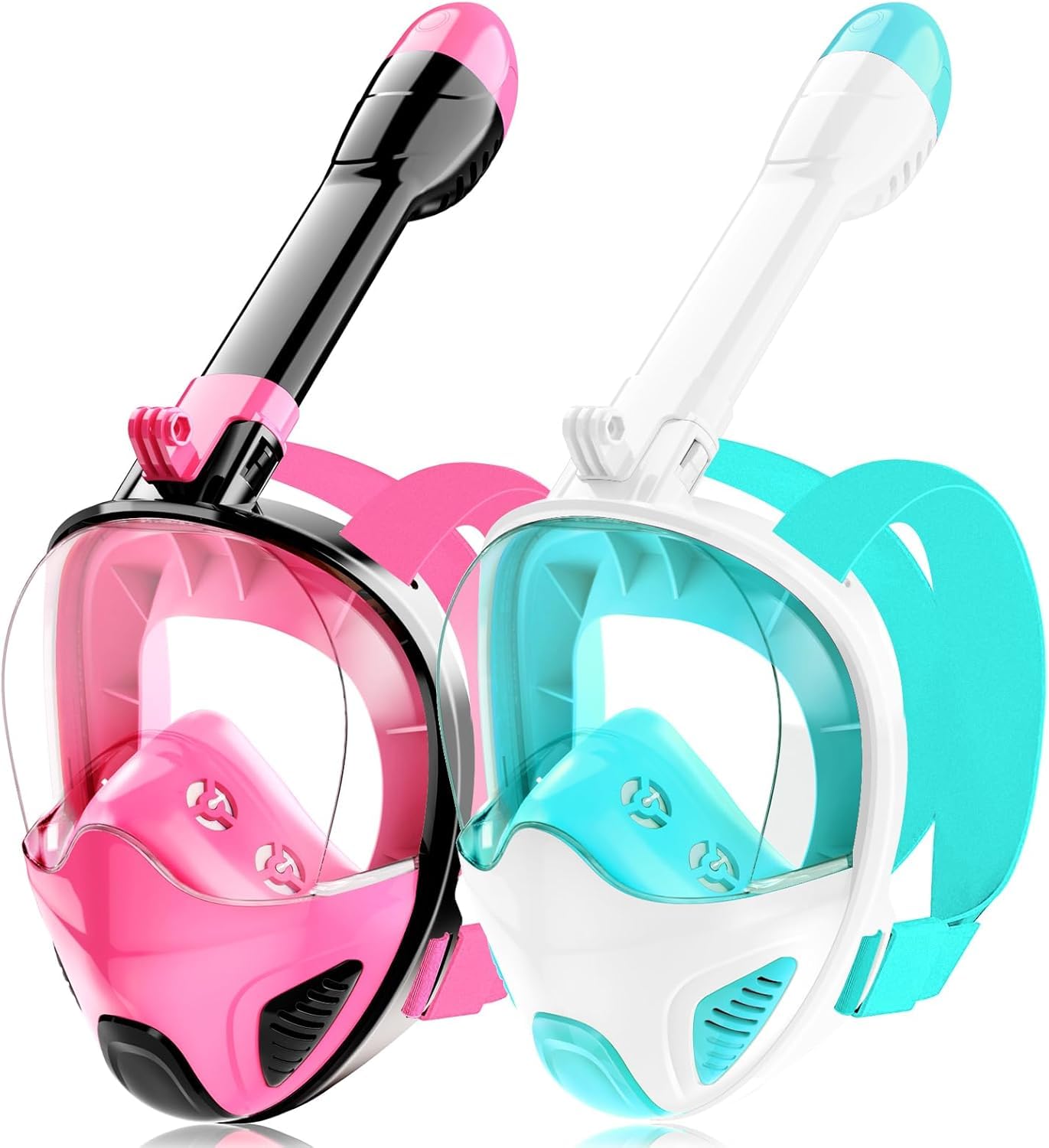 Full Face Snorkel Mask for Adults Teen, Snorkeling Gear with Detachable Camera Mount, Panoramic 180° View, Anti-Fog Anti-Leak Snorkling Set for Man and Women (Black Pink+Green-S/M) Image