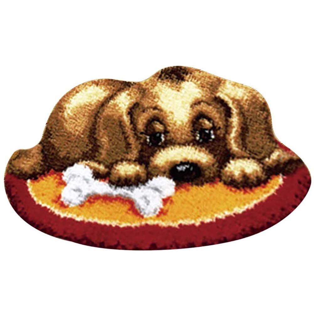 EUNEWR DIY Latch Hook Rug Kit Tools,Cute Dog Unfinished Rug Making Kit,Needlework Latch Hook Kit,Crochet Yarn Kits,Crochet Rug Yarn Cushion Embroidery Carpet Set for Adults Kids Creative Gift