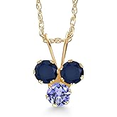 Gem Stone King 14K Yellow Gold Blue Sapphire and Blue Tanzanite 3-Stone Pendant Necklace For Women (0.45 Cttw, Gemstone September Birthstone, Round 3MM, 18 Inch Chain)