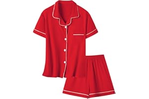 Umeyda Girls & Women Pajamas Set Soft Short Sleeve Pjs Set Button-Down Sleepwear Nightwear Loungewear