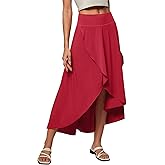 Heathyoga High Waist Wrap Skirt with Shorts Flowy Skirts for Women Trendy Summer Ruffle High Low Maxi Skirt with Slit
