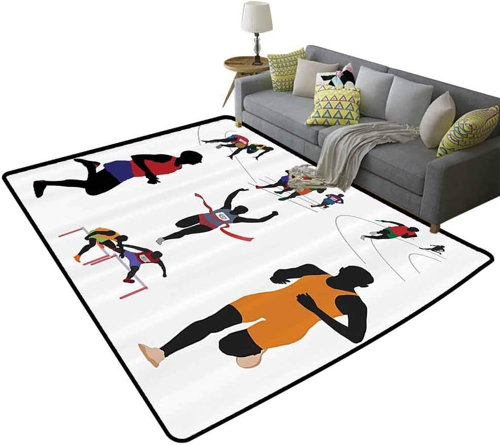 Olympics Decorations Collection Rustic Area Rugs Runners in Campus Illustration Fitness Sporty Energetic Movement Champions Image Non-Slip Backing Red Blue, 3'x 5'(90x150cm)