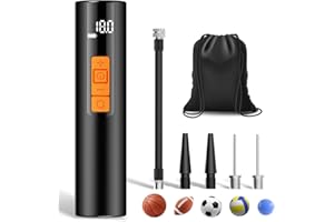 MEUCI Electric Ball Pump for Sports Balls, 18 PSI Fast Portable Ball Pump with Pressure Gauge, Air Pump Inflation for Basketball, Football, Soccer, Volleyball, with 2 Needles & 2 Nozzles