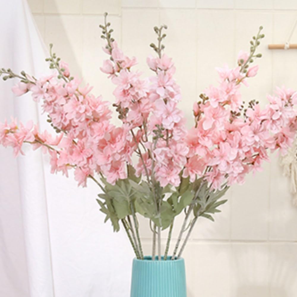 OUKEYI 33.5in 6pcs Fake Flowers Delphinium Artificial Flowers Silk Flowers Larkspur Artificial Flowers Long Stem Flowers for Tall Vase Home Wedding Party Decor (Pink) — image 1