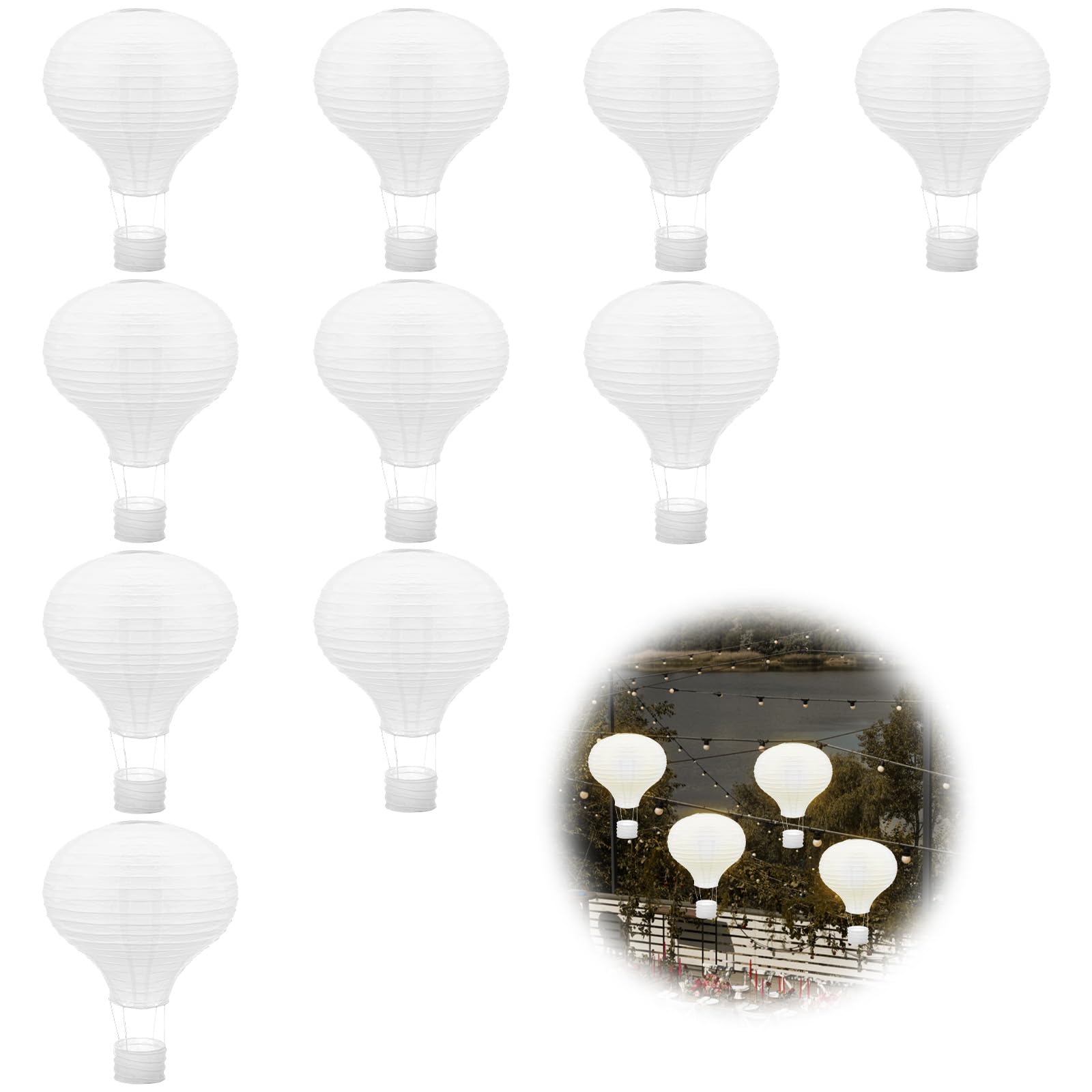 Photo 1 of 10 Pack 12 Inch White Paper Lanterns, Classic Hot Air Balloon Design, Large Hanging Round Paper Lanterns for Wedding Birthday Baby Shower Party Decorations DIY Craft Home Classroom Decor