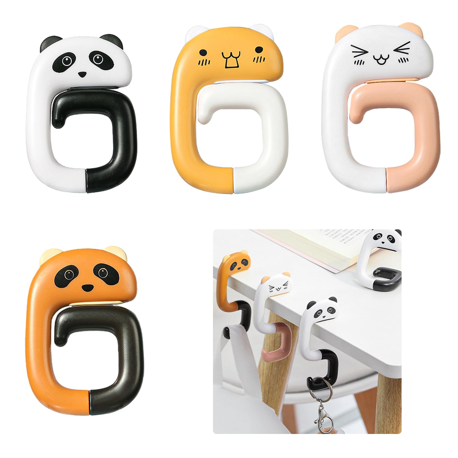 KASESSS 4 Pcs Cute Hooks for Hanging, Foldable Damage Free Hanging Hooks, Multifunctional Key Hooks Plastic Hanger Hooks with Anti-Slip Block Decorative S Hooks for Bag Scarf Towel Key Cap Hat