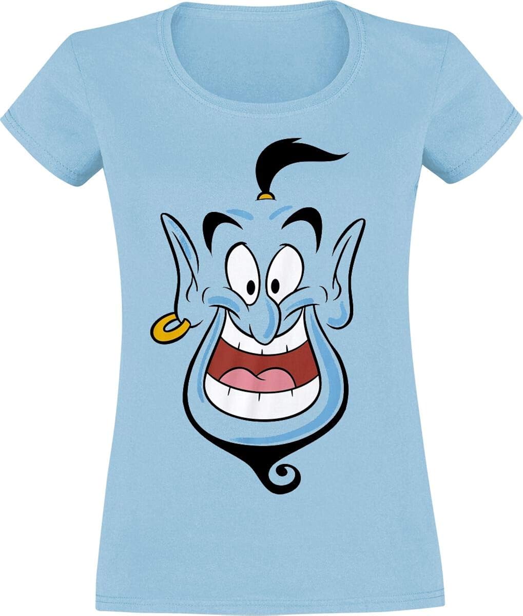 Disney T Shirt Aderente Blu Aladdin Genie Face Da Donna Camicie Donna Teleelsalvador Com