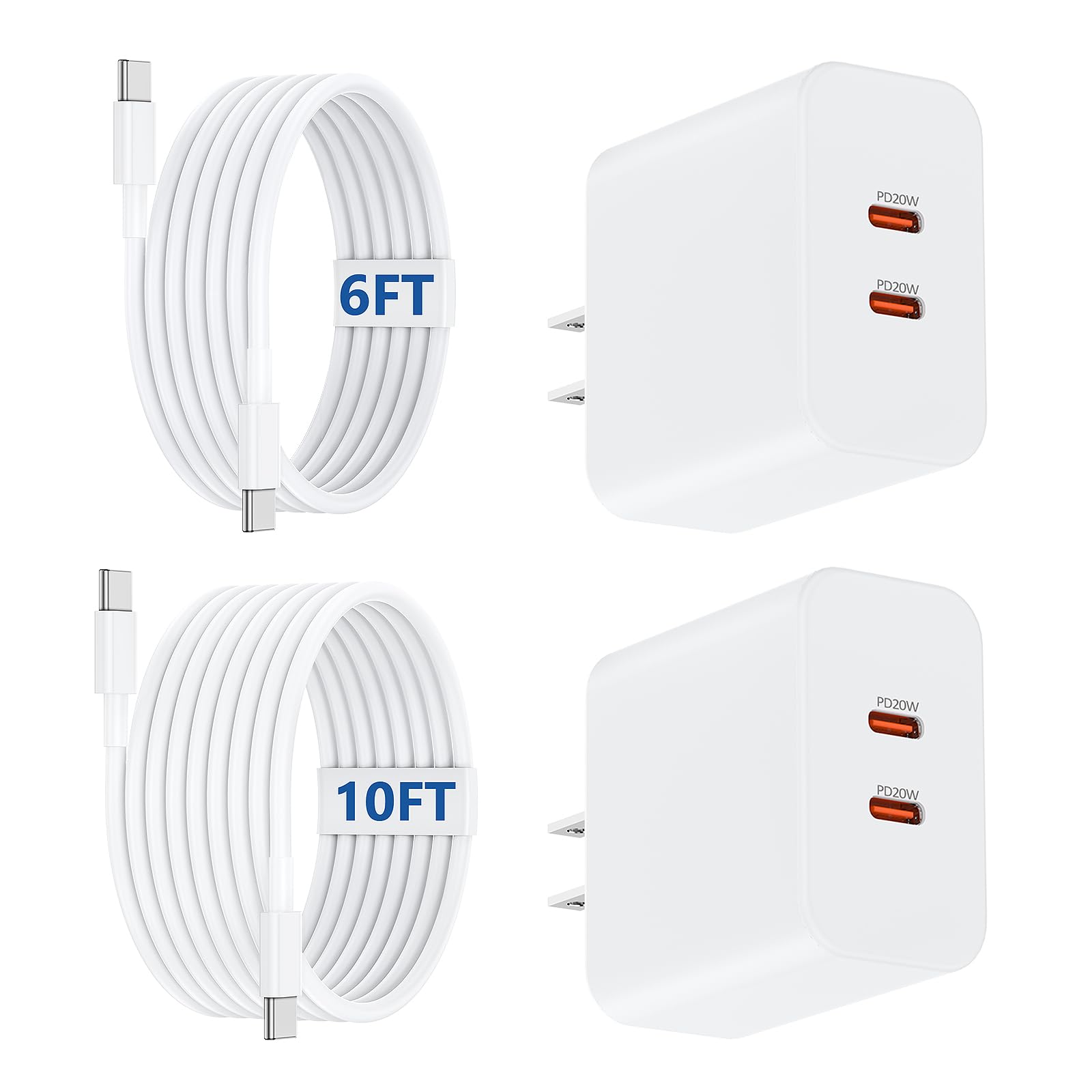 Photo 1 of [6+10FT] iPhone 17 16 15 USB C Charger Fast Charging,40W Dual Port Fast Wall Charger Block with 6+10FT Long USB C Charging Cable Cord for iPhone 17/16/15 Pro Plus Pro Max, iPad Pro/Air, Samsung