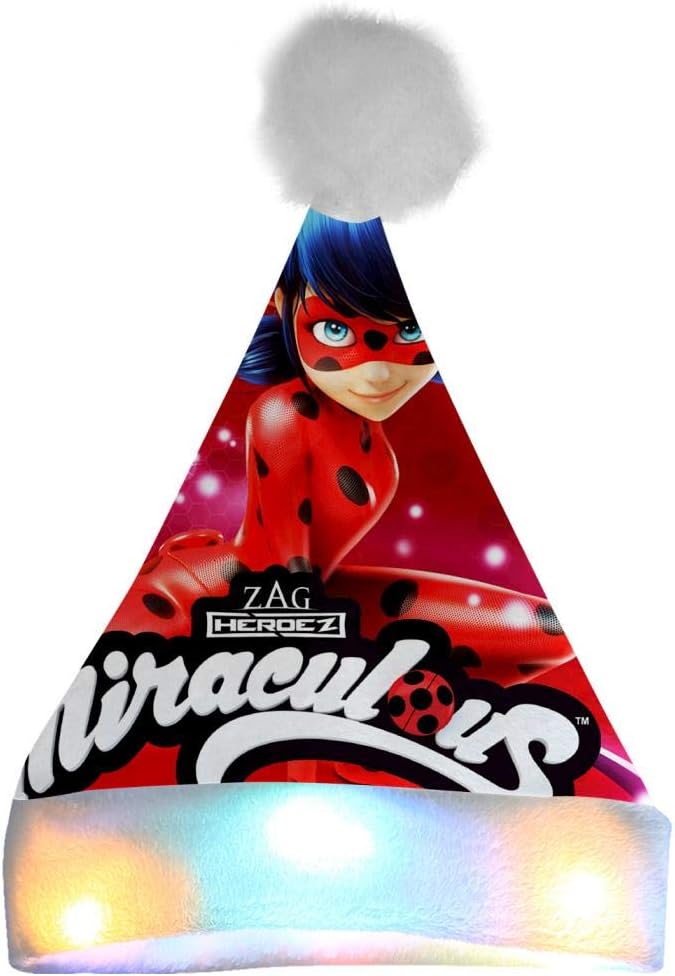 NMEDNWE 3D LED Flashing Light Up Miraculous Ladybug New Years Xmas Christmas Party Santa Hats Cap