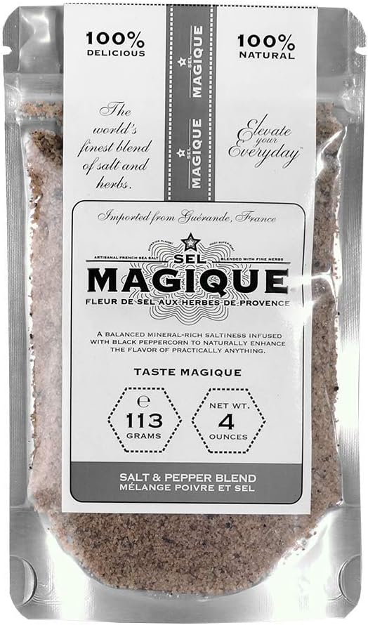 Sel Magique Salt & Pepper Herb Blend - Fleur De Sel From France, Natural & Unrefined (4oz Bag)