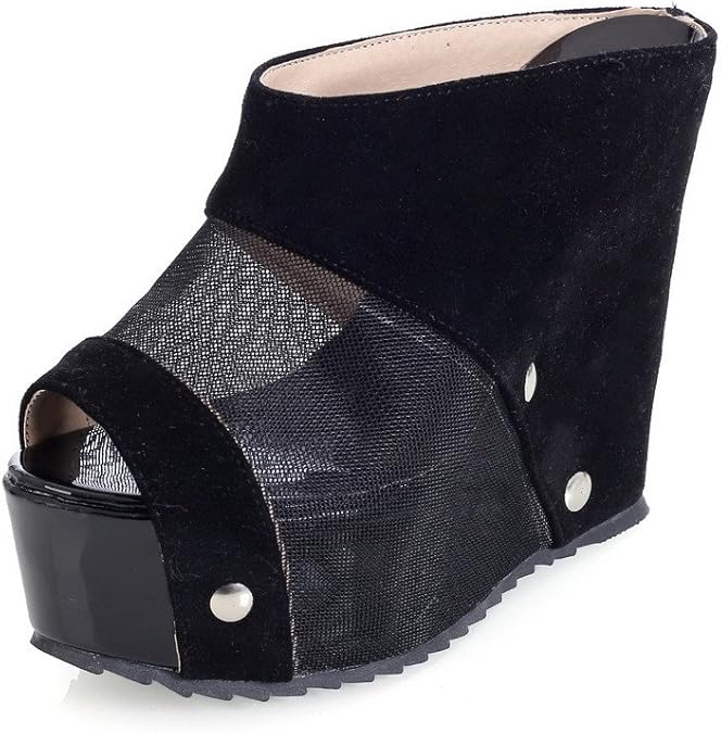 Amazon.com | AmoonyFashion Women's Peep Toe High Heels Solid Pull On Slippers | Slippers