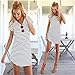 NOMENI Women Crew Neck Short Sleeve Striped Loose T-Shirt Mini Dress (Large, White)