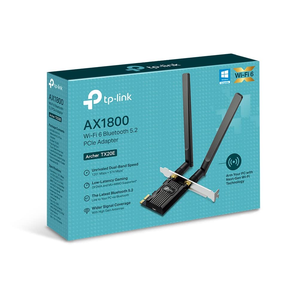 TP-Link Archer TX20E AX1800 Wi-Fi 6 WLAN Karte für PC, Bluetooth 5.2 PCIe-Adapter, 1201 Mbit/s 5 GHz und 574 Mbit/s 2,4 GHz, WPA3-Verschlüsselungsstandard, MU-MIMO, Unterstützt nur Windows 11/10 5