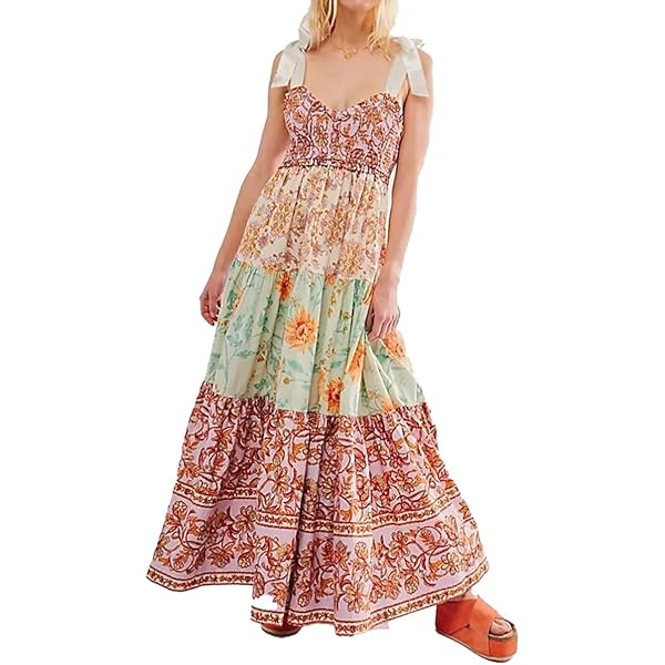 Useagrey Women's Puff Sleeve Midi Dress – Square Neck, Flowy Floral Print, Boho Style – Summer Casual Or Beach Dress (Multiple Colors) - View #9