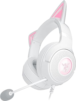Kraken Kitty V2 - Auriculares RGB con Cable y Kitty Ears para Juegos y Streaming (325 g, transductores Triforce de 40 mm, micrófono cardioide HyperClear, Sonido Envolvente) Blanco