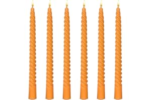 BEILISEN 6 Pack 10 Inch Orange Spiral Taper Candles for Halloween and Fall Harvest, Unscented Dripless Twisted Candlesticks for Dinner Party Thanksgiving Sport Event and Citrus-Themed Decoration