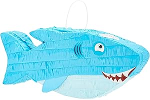 BLUE PANDA Shark Pinata Ocean Theme Shark Head - 16.5 x 7 x 3.2 in Blue Paper - Easy-Fill Top Opening & Durable Corrugated Paper - Ocean Party Decoration