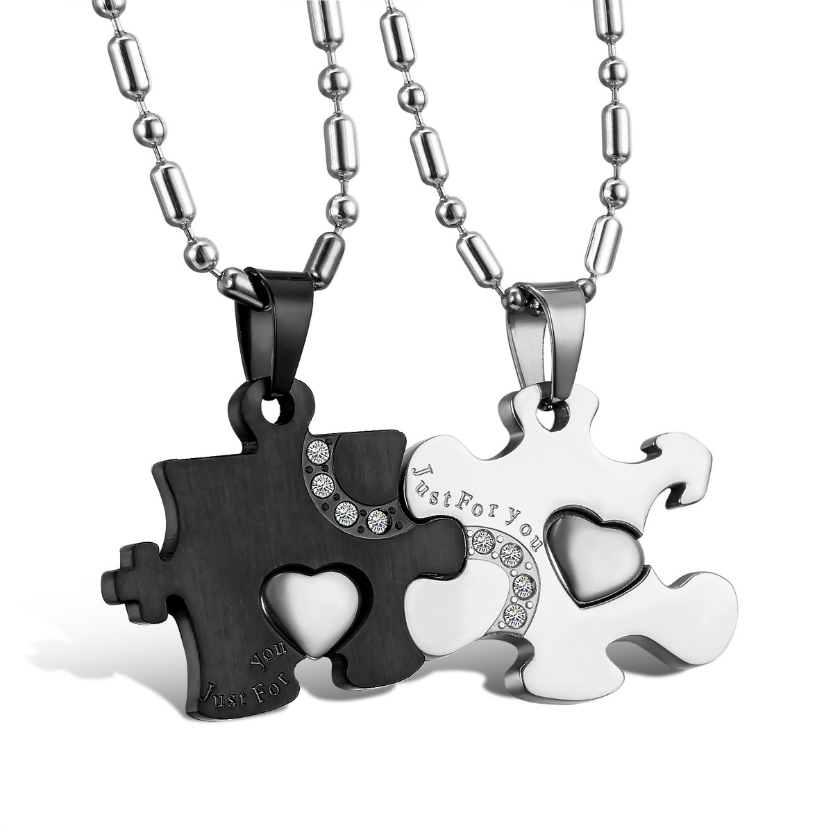 Cupimatch Couple Necklace Stainless Steel Just for You Love Puzzles Matching Pendant Necklace Set with Chain
