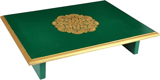 Amazon Com Lalhaveli Indian Rectangular Shape Green Solid Wooden Table Puja Chowki End Table 16 X 12 X 4 Inch Kitchen Dining