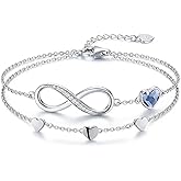 Personalized Bracelet Infinity Heart Birthstone Name Bracelet 925 Sterling Silver Adjustable Mother's Day Gift Anniversary Birthday Jewelry for Grandma Girlfriend Custom Jewelry With Name