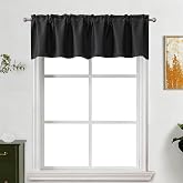 Lecloud Black Blackout Valance for Windows 14 Inch Length, 1 Panel | Thermal Insulated, Rod Pocket, Black Out Valance Curtains for Kitchen/Bathroom/Basement, Window Treatments, 60" W x 14" L