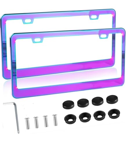 Neo Chrome Frames 2 Pack NEO Chrome License Plate Frames - Iridescent Stainless Steel Anti-Theft Design Stainless Steel Polish