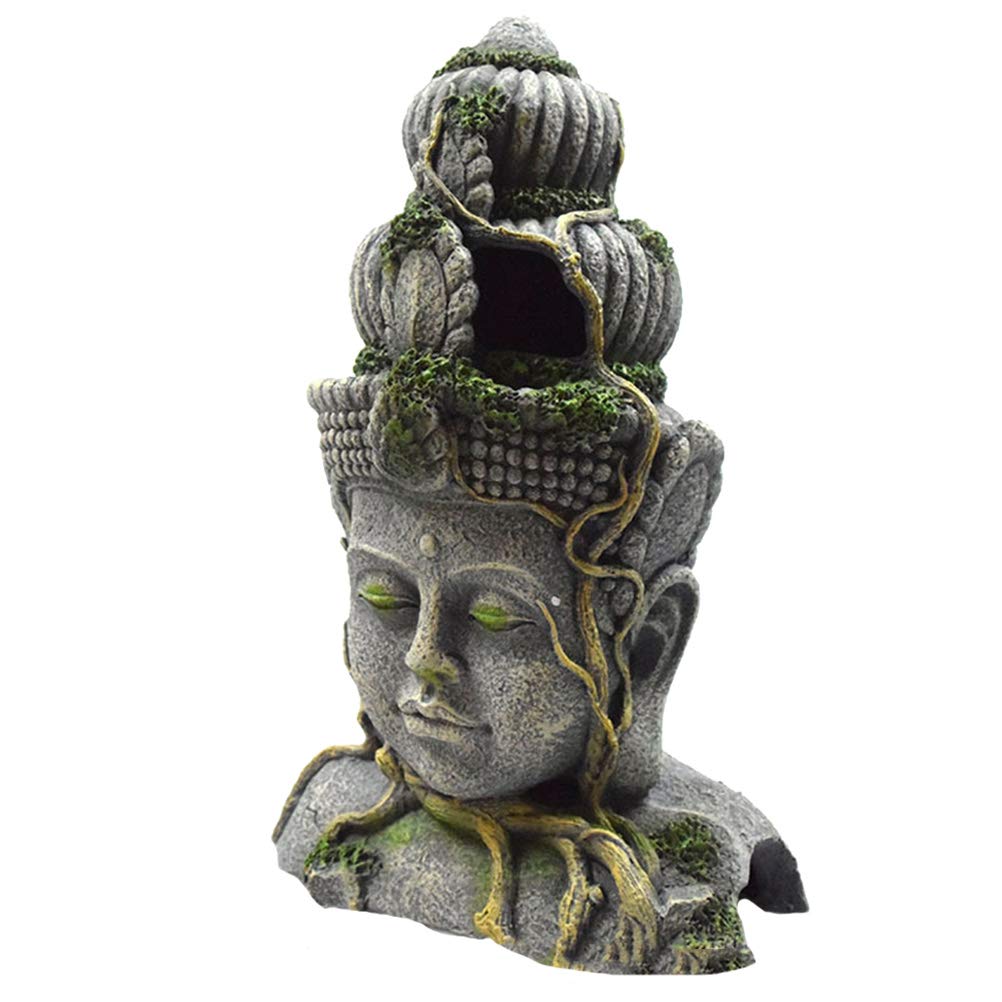 Philoch Fish Tank Decorations, Buddha Statue Portable Aquarium Hideout Fish Tank, Decoration Landscaping Shelter Hiding Cave, 28.50X19.50X14.00cm