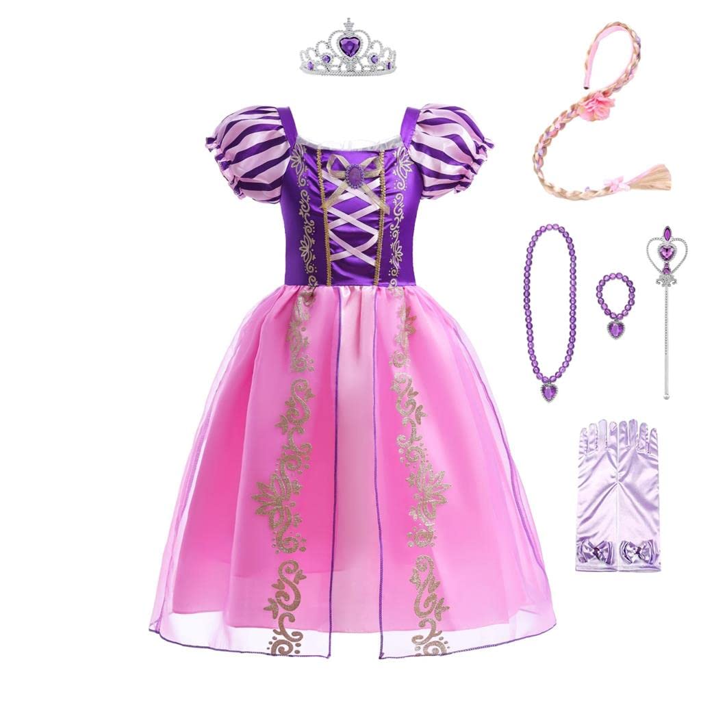 Lito Angels Princess Rapunzel Costume Party Fancy Dress Up with Accessories for World Book Day Kids Girls Age 13-14 Years, Purple