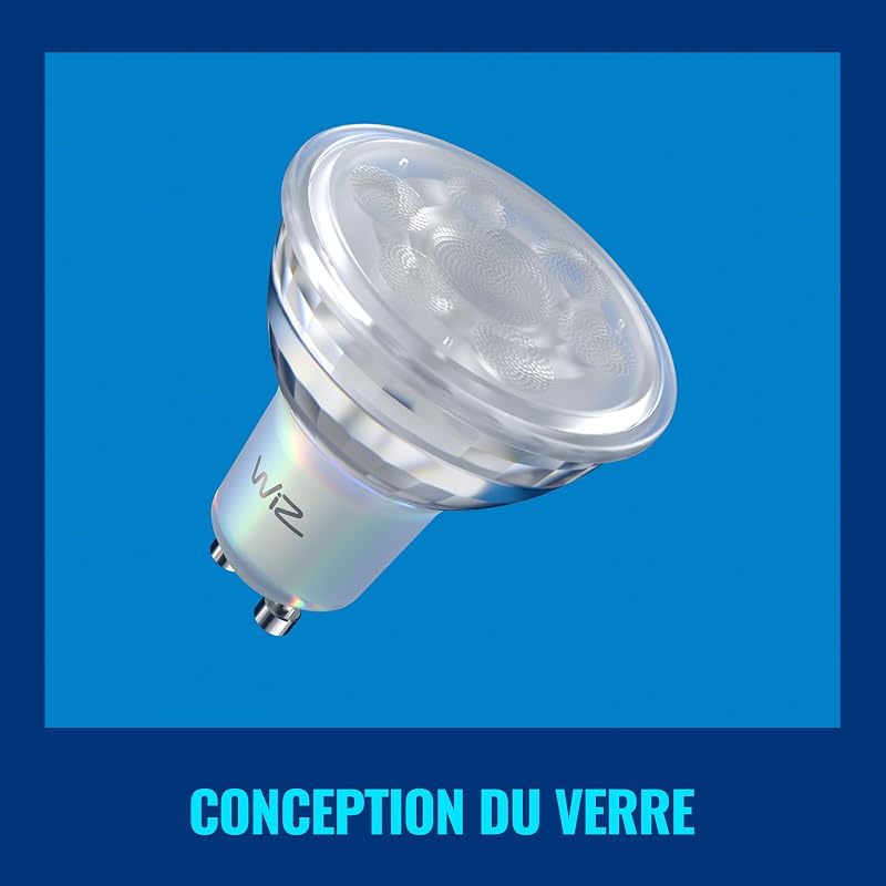 Ampoule en verre LED intelligente GU10 - Remplacement GU10 50W, nuances de blanc, Wi-Fi/Bluetooth, commande vocale/application, fonctionne avec Google Home, Alexa et HomeKit, pack de 2