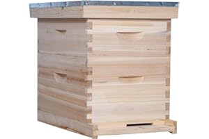 BEEINN 10 Frame Bee Hive, Compelte Bee Hive Starter Kit Includes 1 Deep Brood Honey Bee Hives Box, 1 Medium Super Bee Box with Beehive Frames and Foundation Sheets